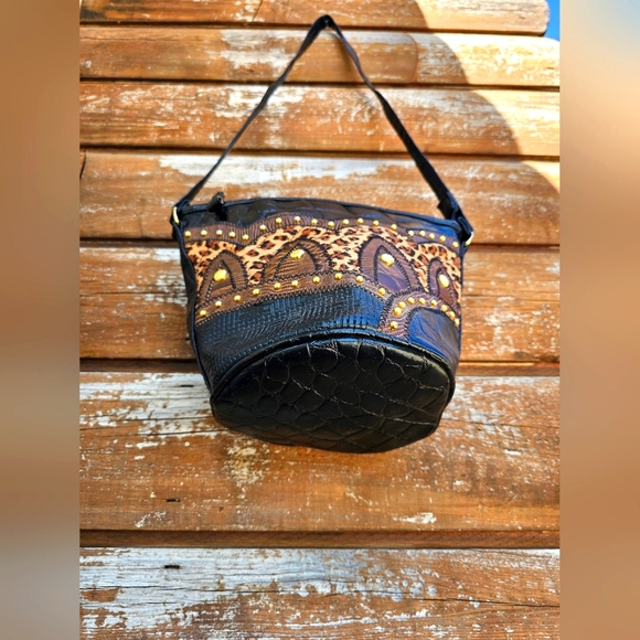 Vintage RARE 1980'S Textured Faux Leather Quilted Patch Leopard Crossbody Purse - Picture 9 of 16